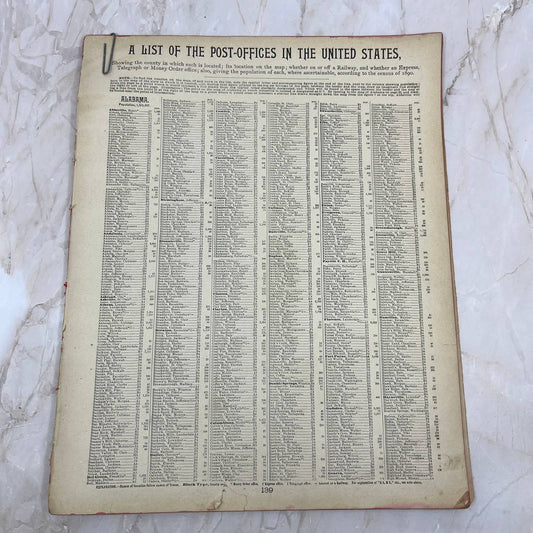 1890 List of Post offices in United States According to 1890 Census 11x14” FL3