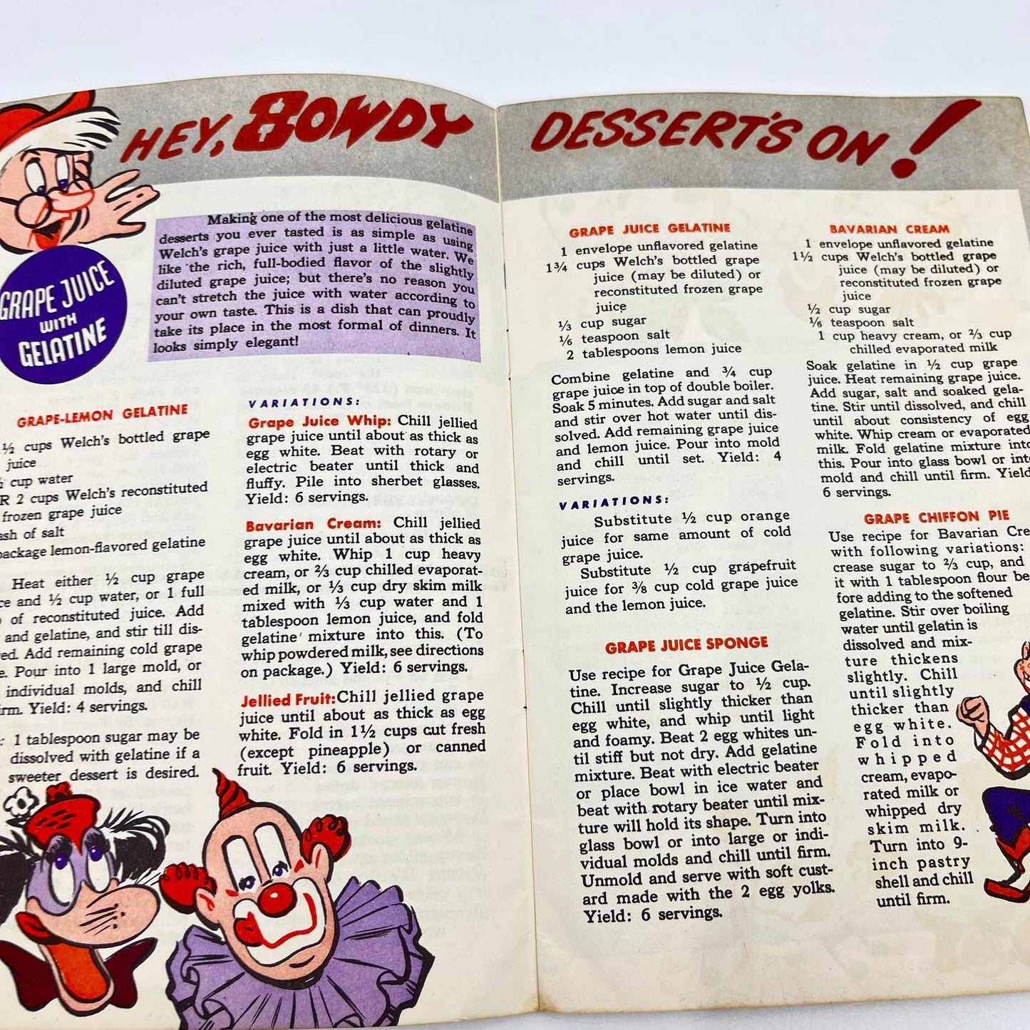 Vintage 1952 Welch's Howdy Doody Premium Cook Book TE5