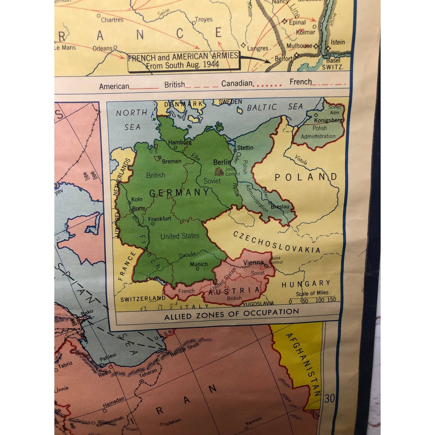 LARGE 1956 Denoyer-Geppert Co Wall Map European Area in World War II 1939 - 1945