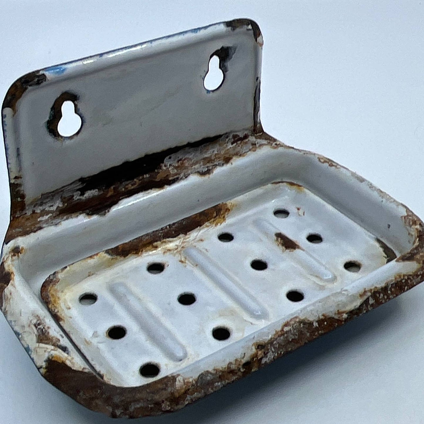 Antique Speckled Graniteware Wall Mount Soap Dish Blue Bath Kitchen TH6