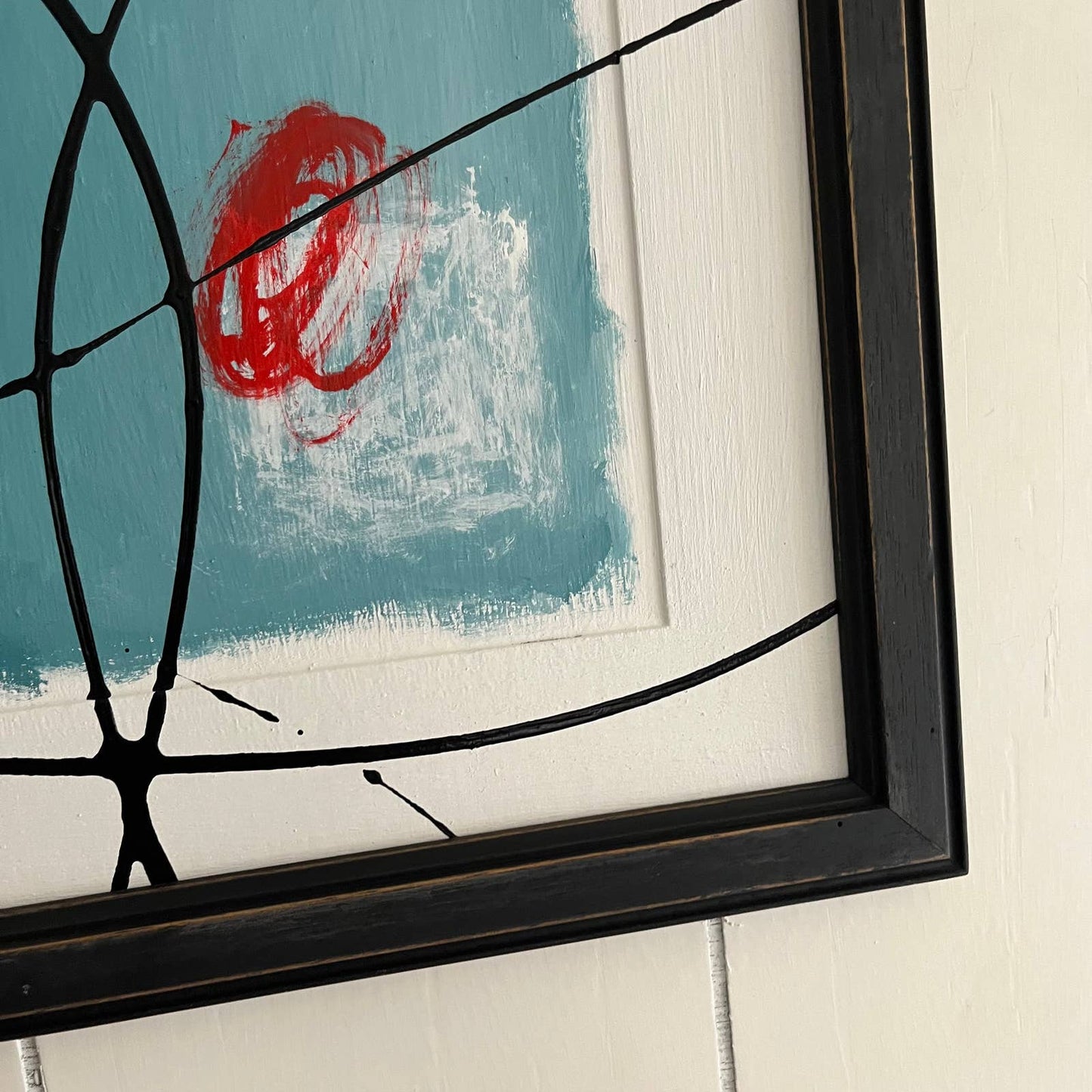 Original Framed Abstract Art Painting 15x17" Right Turn on a Red Light With COA