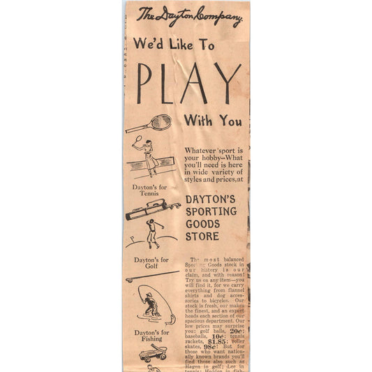 1935 Mpls Journal Newspaper Ad Dayton Company Sporting Goods Store Sale FL5-3