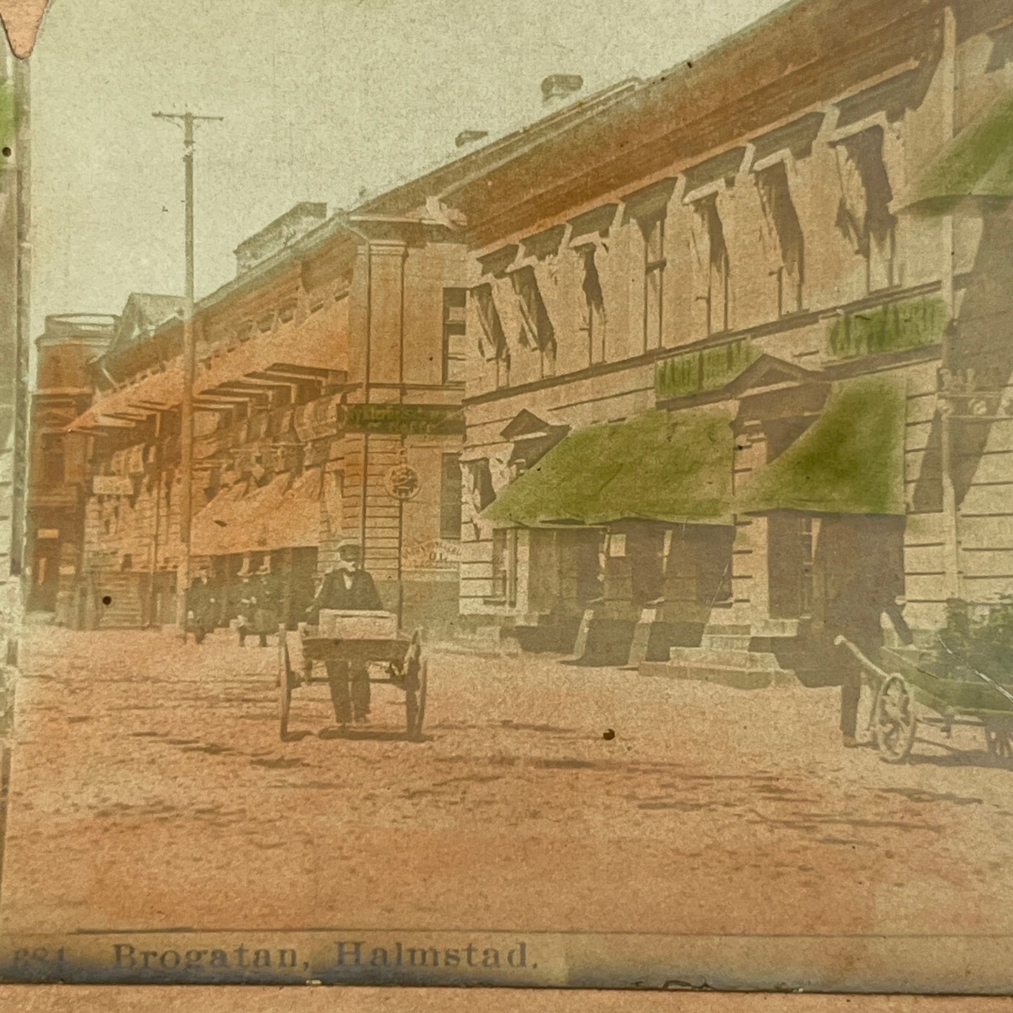 Antique Stereoview Card Brogatan Halmstad Sweden Hand Tinted H3-2