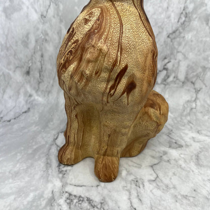 Vintage Pottery Poodle Dog Sculpture 14” Brown Swirl Orange Eyes TJ2-2