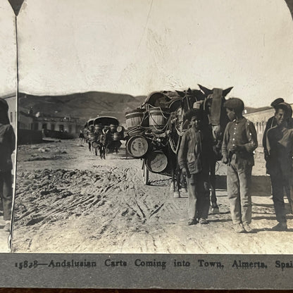 Andalusian Carts Coming into Town Almeria Spain Antique Stereoview Card TJ9-V1