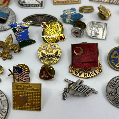 Huge Lot 50+ Vintage Metal & Enamel Pin Pinback Buttons SD9