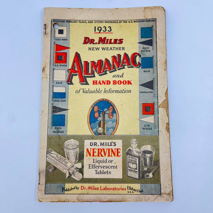 1933 Dr. Miles Almanac And Hand Book Nervine Quack Medicine Elkhart IN TE7