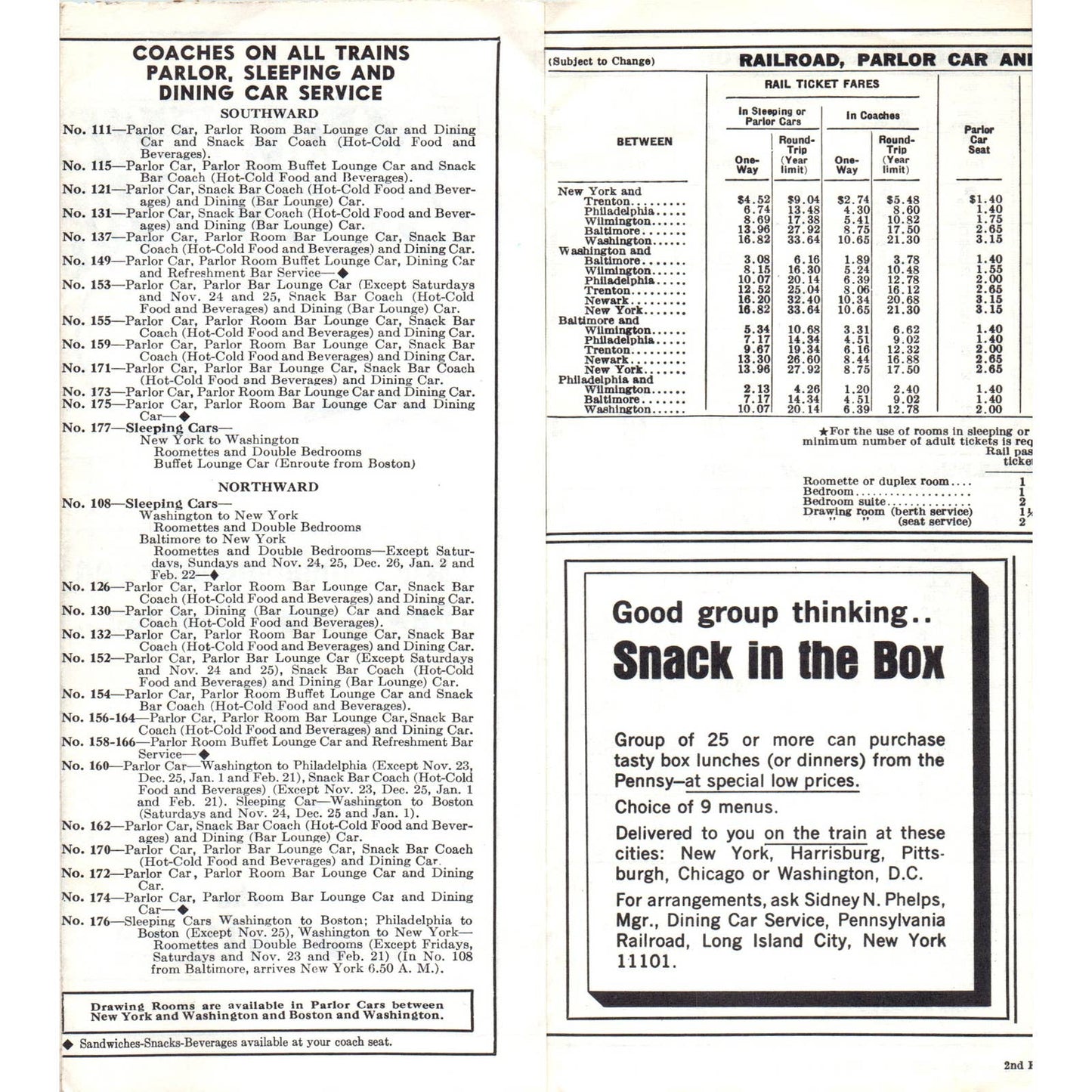 1966 Pennsylvania RR New York Philadelphia Baltimore Washington Timetable SE8