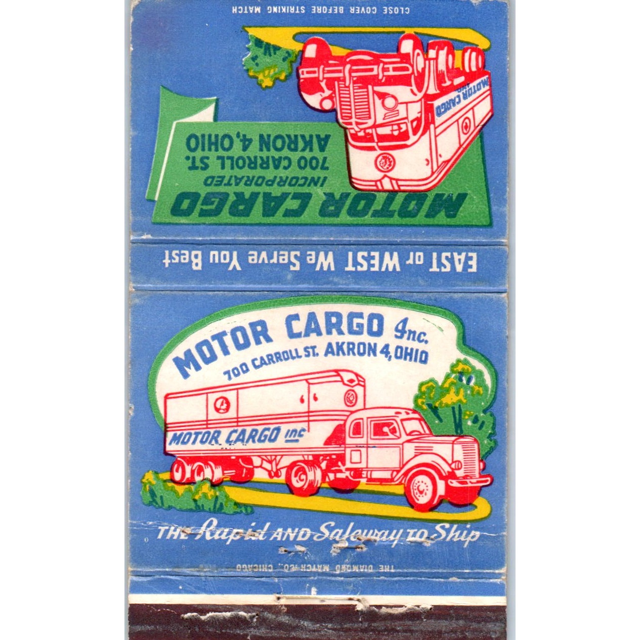 Motor Cargo Inc Akron Ohio Advertising Matchbook Cover SA6-M5