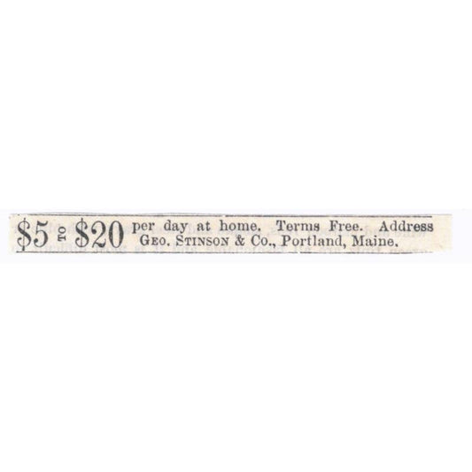 Work From Home Geo. Stinson & Co. Portland Maine - Ad 1878 Original TJ7-L2-1