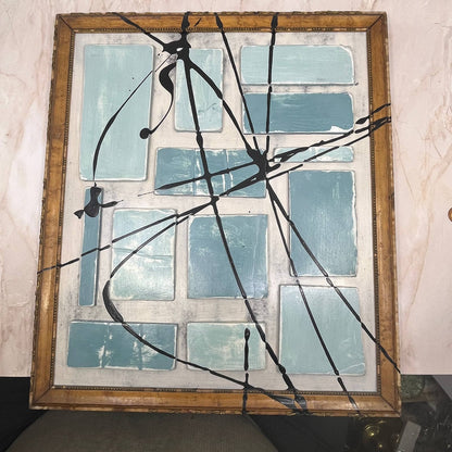 Original Framed Mixed Media Abstract Art Painting 15x17 “Blue Complex” With COA