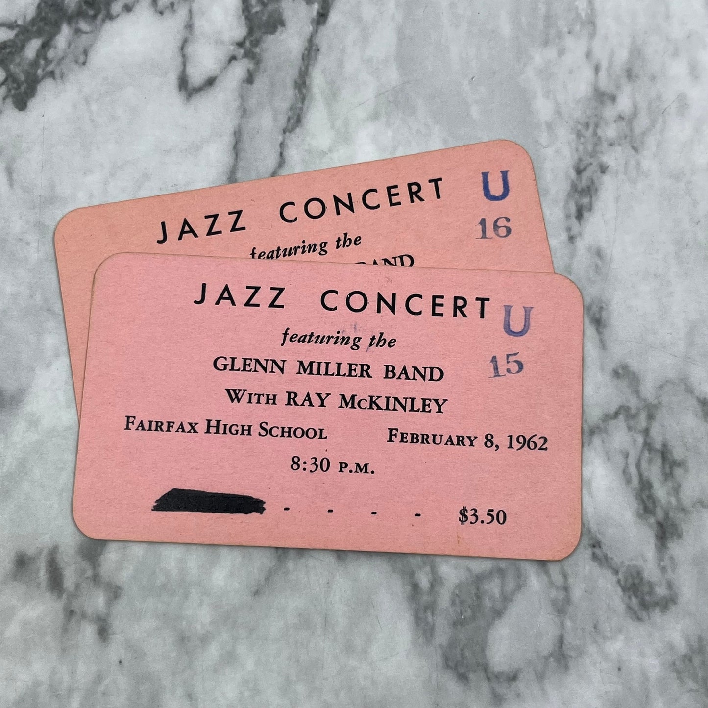 1962 Glenn Miller Band Ray McKinley Concert Tickets Fairfax High School AK3-M42