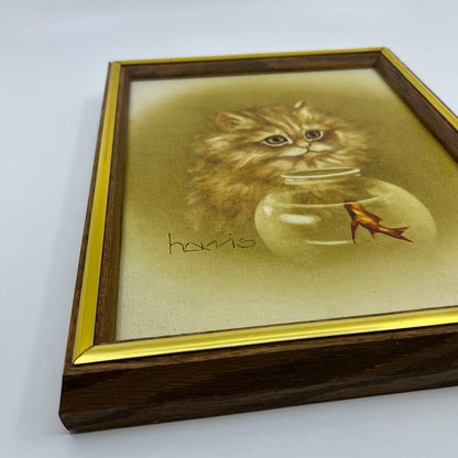 1985 Original Framed Peggy Harris Painting on Canvas Cat and Fish Bowl TG1