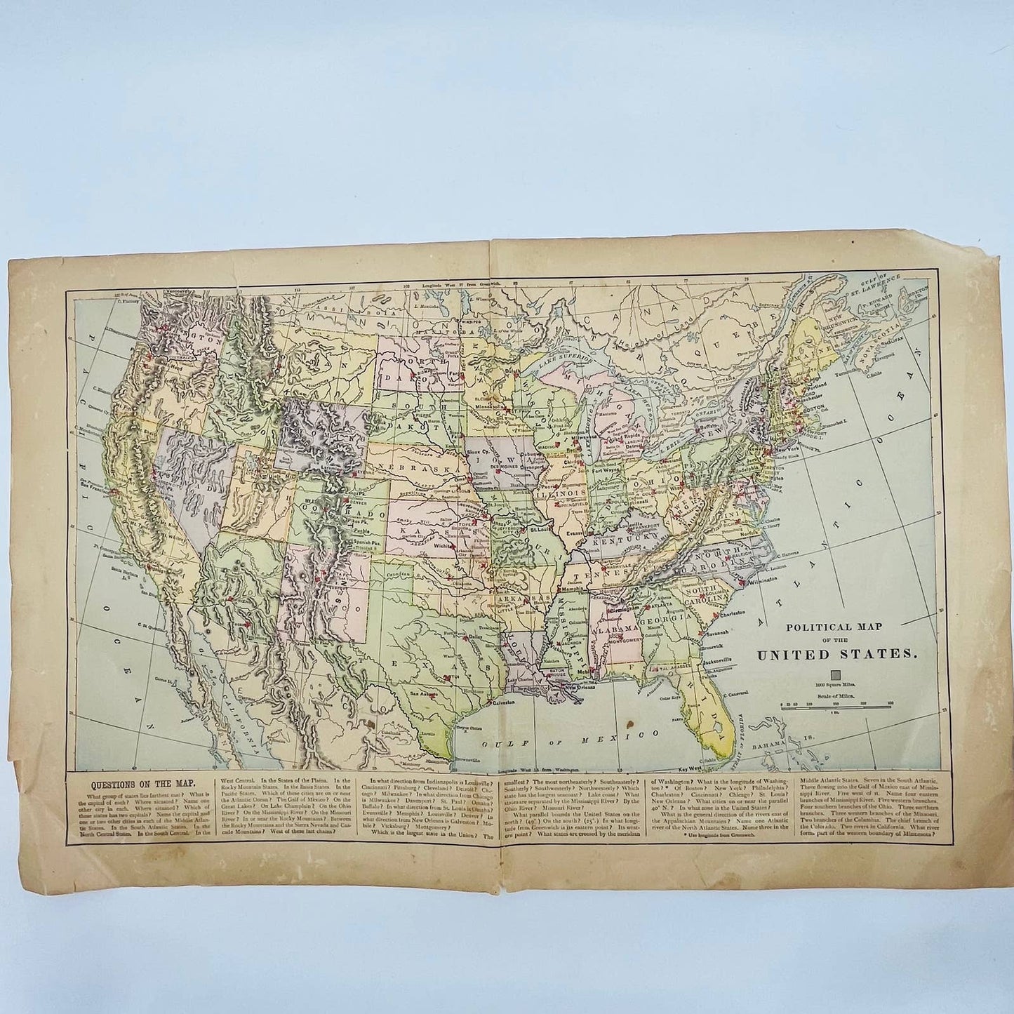 1896 Harper’s Political Map of UNITED STATES 2 Page Color Engraved 12x19” FL1