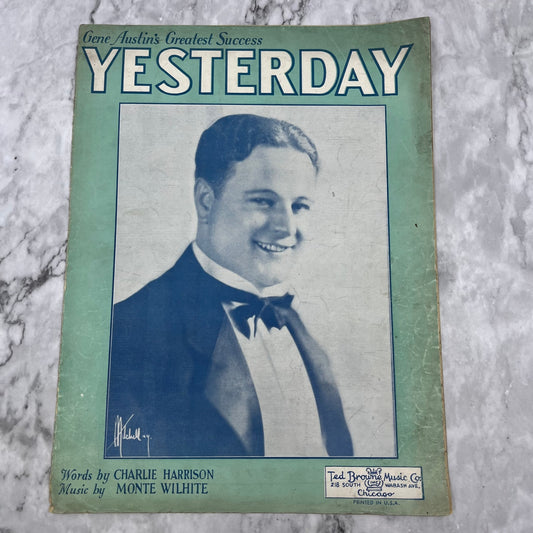 Gene Austin Sheet Music Yesterday 1920s Waltz Piano Ukulele Monte Wilhite V42-2