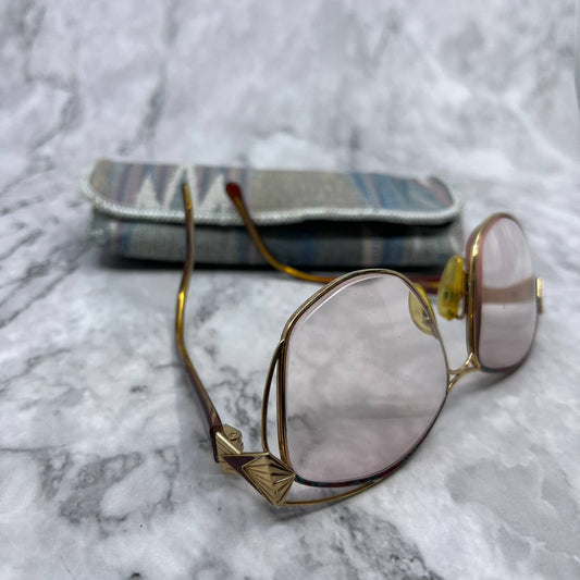 Retro 90s Oversize Gold Tone Eyeglasses Frames w/ Case SE9