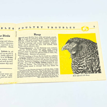 1936 Poultry Troubles A Helpful Treatise on Poultry Disease Walko Booklet AB8