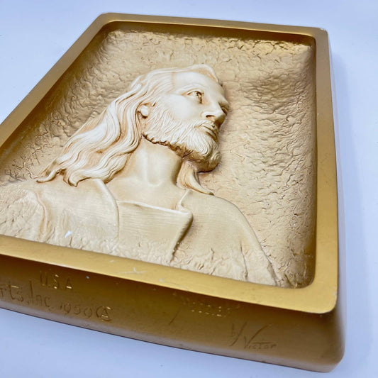 1959 Chalkware Jesus 3D Messiah Relief by Victor Creative Arts Inc. 8.5x11” TE6