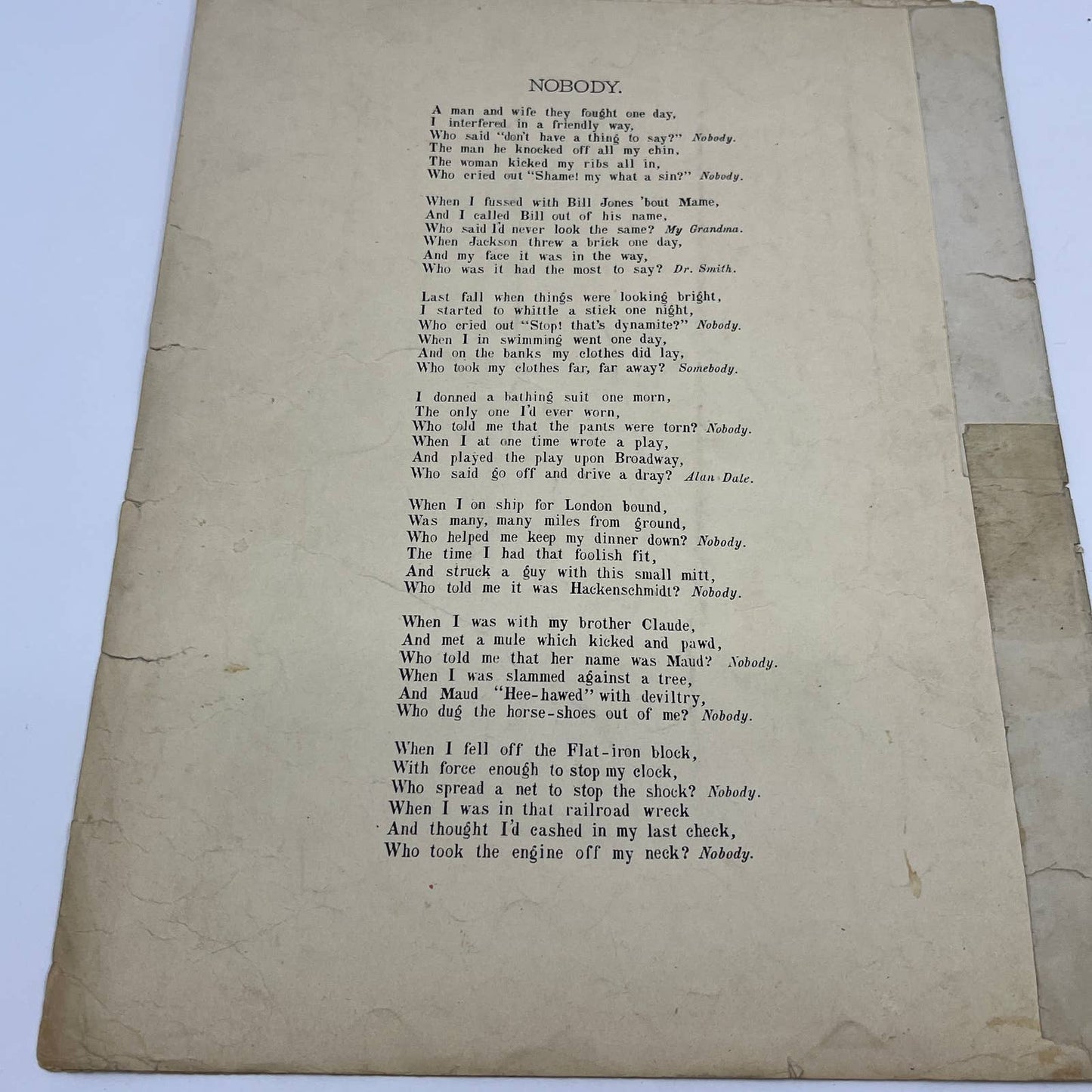 1905 Antique Sheet Music Bert Williams NOBODY Alex Rogers FL4