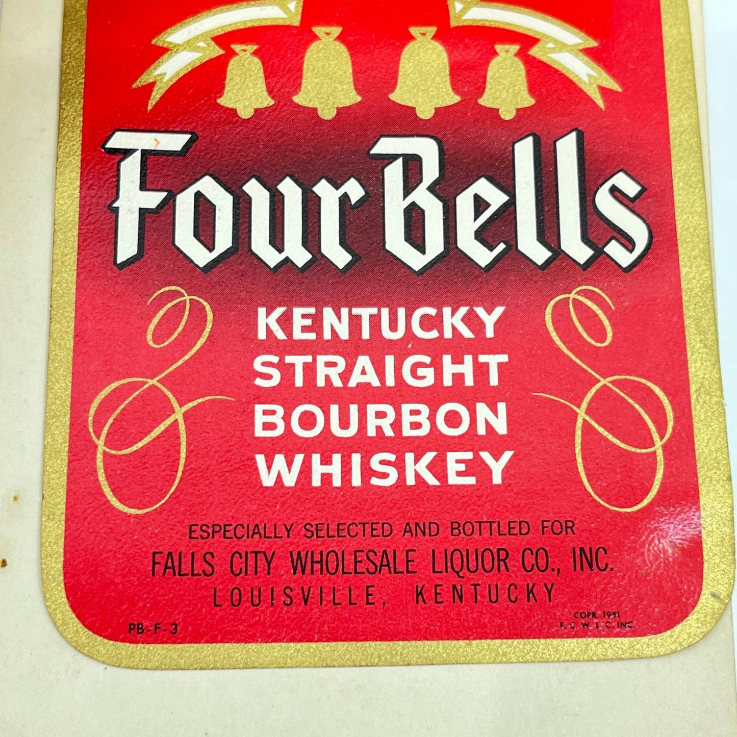 Four Bells Whiskey Label Set of 2 Falls City Wholesale Liquor Co Louisville KY