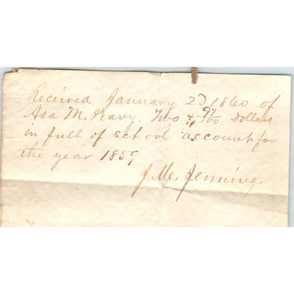 1859 Handwritten Receipt for School Account Payment Asa Peavy Butler Co AL AD6