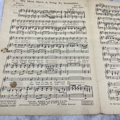 We Must Have a Song To Remember Bud Green Sammy Sept 1919 Sheet Music TK2-SM3