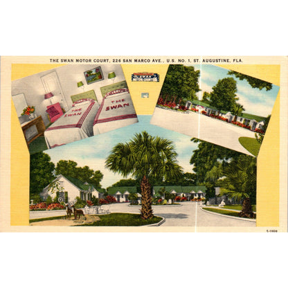 The Swan Motor Court Jim & Henny Cook St. Augustine FL Original Postcard P2-4
