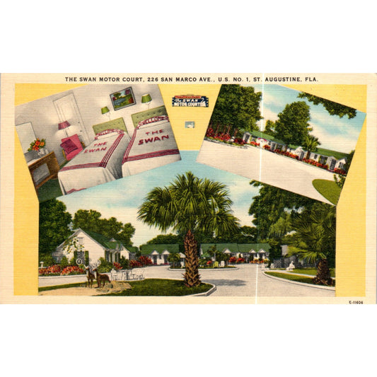The Swan Motor Court Jim & Henny Cook St. Augustine FL Original Postcard P2-4