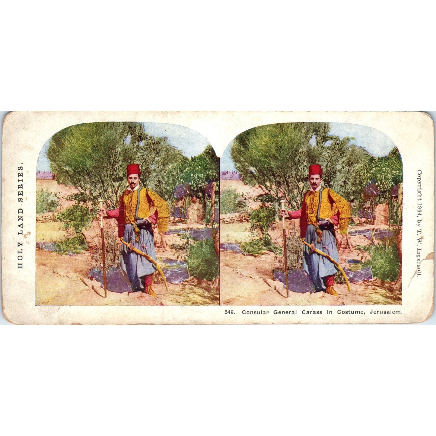 Consular General Carass in Costume Jerusalem - Antique Stereoview Card H3-2