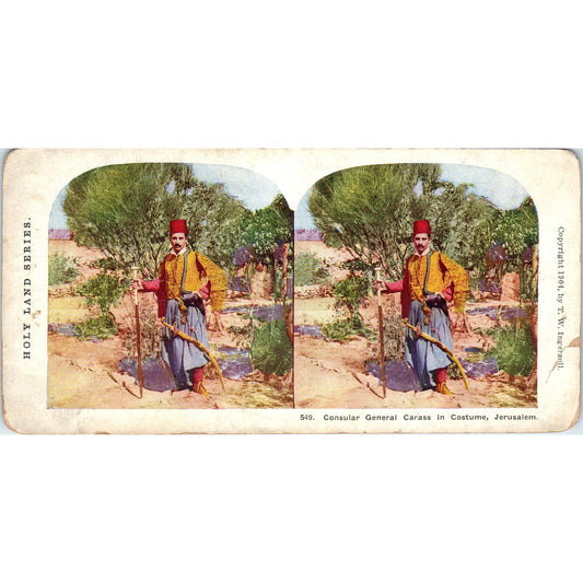 Consular General Carass in Costume Jerusalem - Antique Stereoview Card H3-2
