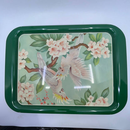 1950's Set of 4 MCM Cockatiel Tropical Toleware Tin Litho Trays 17.5 x 13” TH9-1