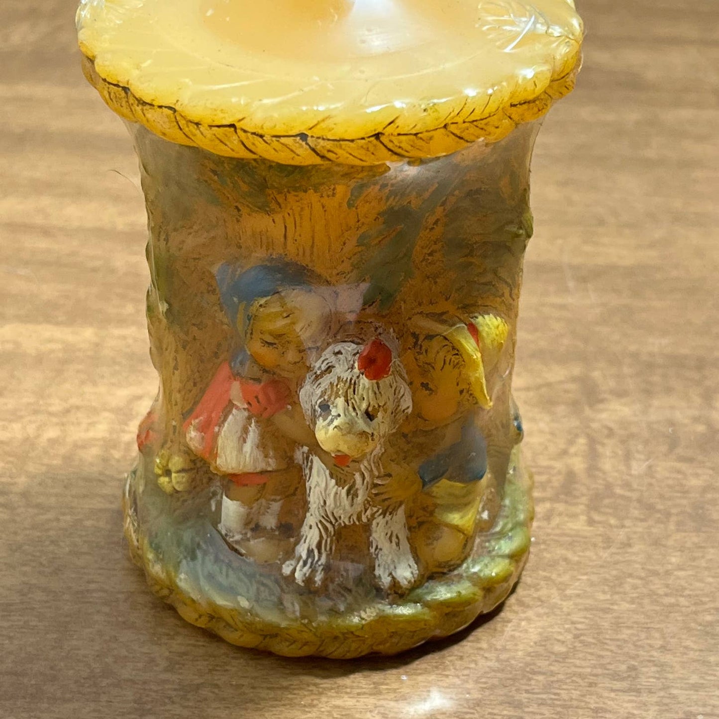 VTG Kitsch 1978 Alpine Originals Hand Painted Candle Kids Dogs Hong Kong TB1