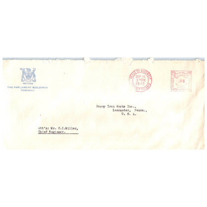 1949 Postal Cover - Ontario - The Parliament Buildings Toronto AD8