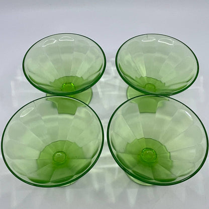 1920s Federal Glass Depression Uranium 4 Sherbet Ice Cream Dishes Optic TH5