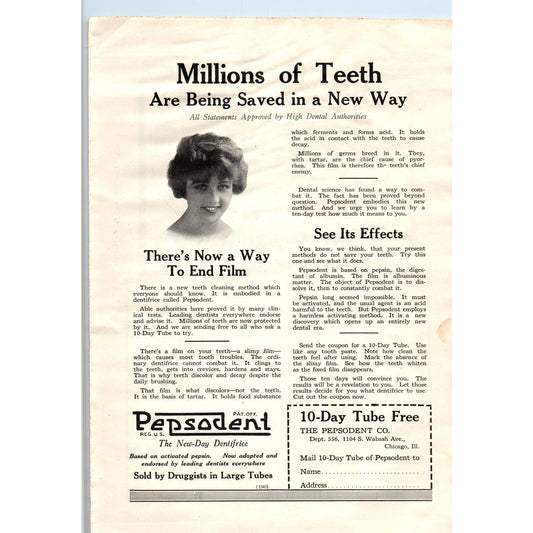c1920 Harper's Magazine Ad - Pepsodent Toothpaste EA3