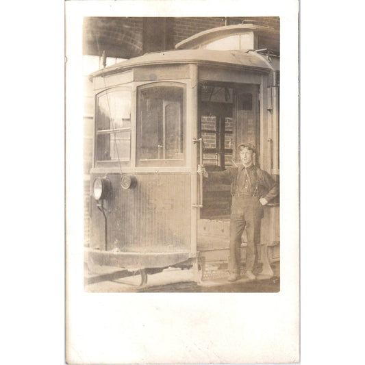 Antique RPPC Postcard Streetcar Trolley and Driver Portland Oregon SE8