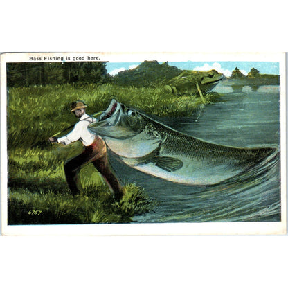 Giant Bass Fishing Humor Original Postcard P1-13