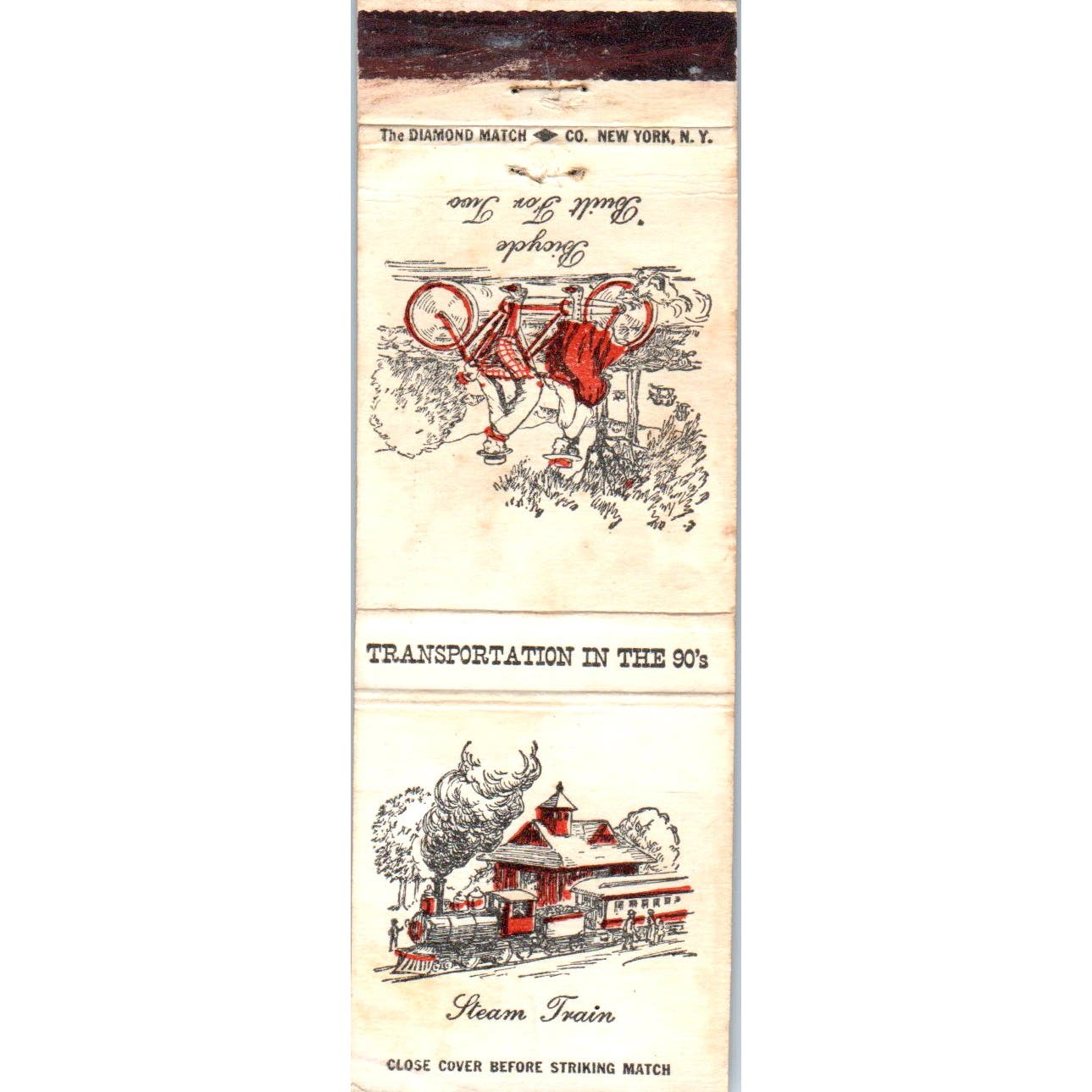 Transportation in the 90's Steam Train Tandem Bicycle Matchbook Cover SA9-M9