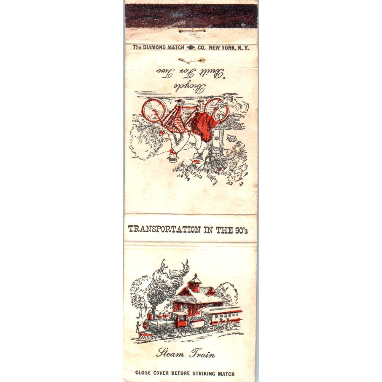 Transportation in the 90's Steam Train Tandem Bicycle Matchbook Cover MM9-2