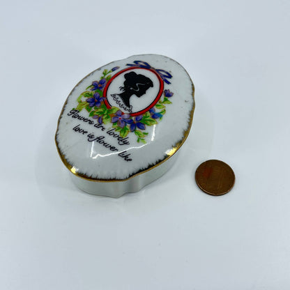 Vintage Porcelain Dresser Trinket Box Silhouette Flowers are Lovely SD1