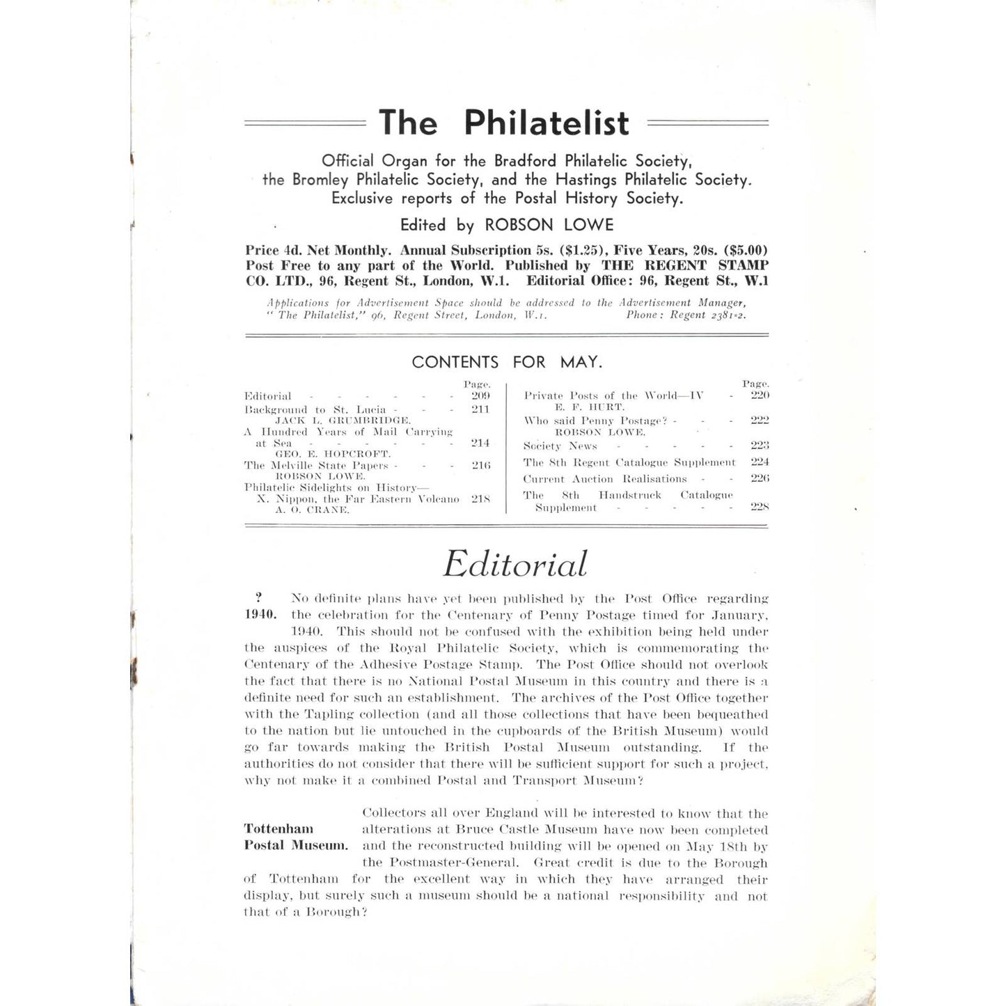 April 1938 The Philatelist Magazine Published By The Regent Stamp Company TJ7