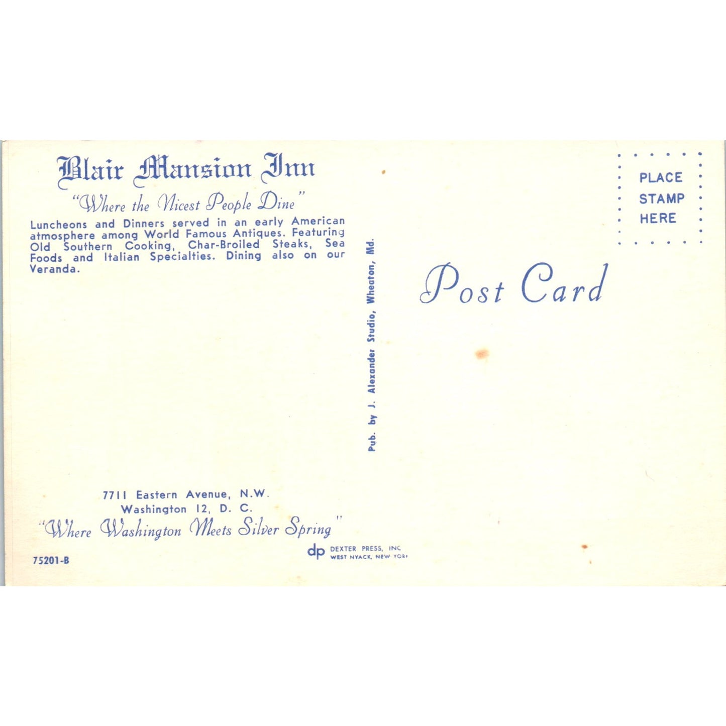 Blair Mansion Inn Washington D.C. Original Postcard P1-16
