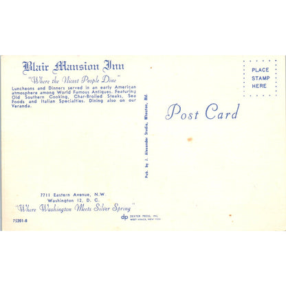 Blair Mansion Inn Washington D.C. Original Postcard P1-16