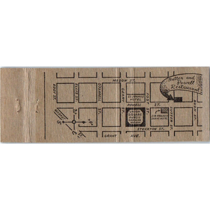 Sutter & Powell Restaurant San Francisco CA Advertising Matchbook Cover MM9-2