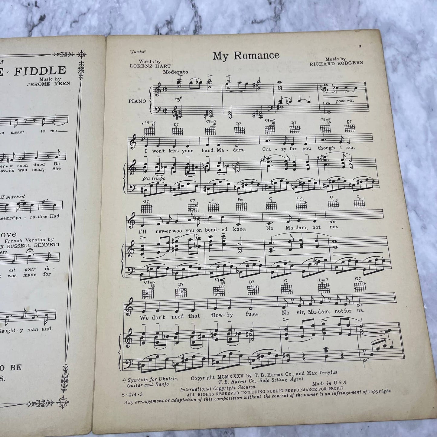 Rodgers and Hart "JUMBO" 1935 Sheet Music MY ROMANCE Billy Rose TI1