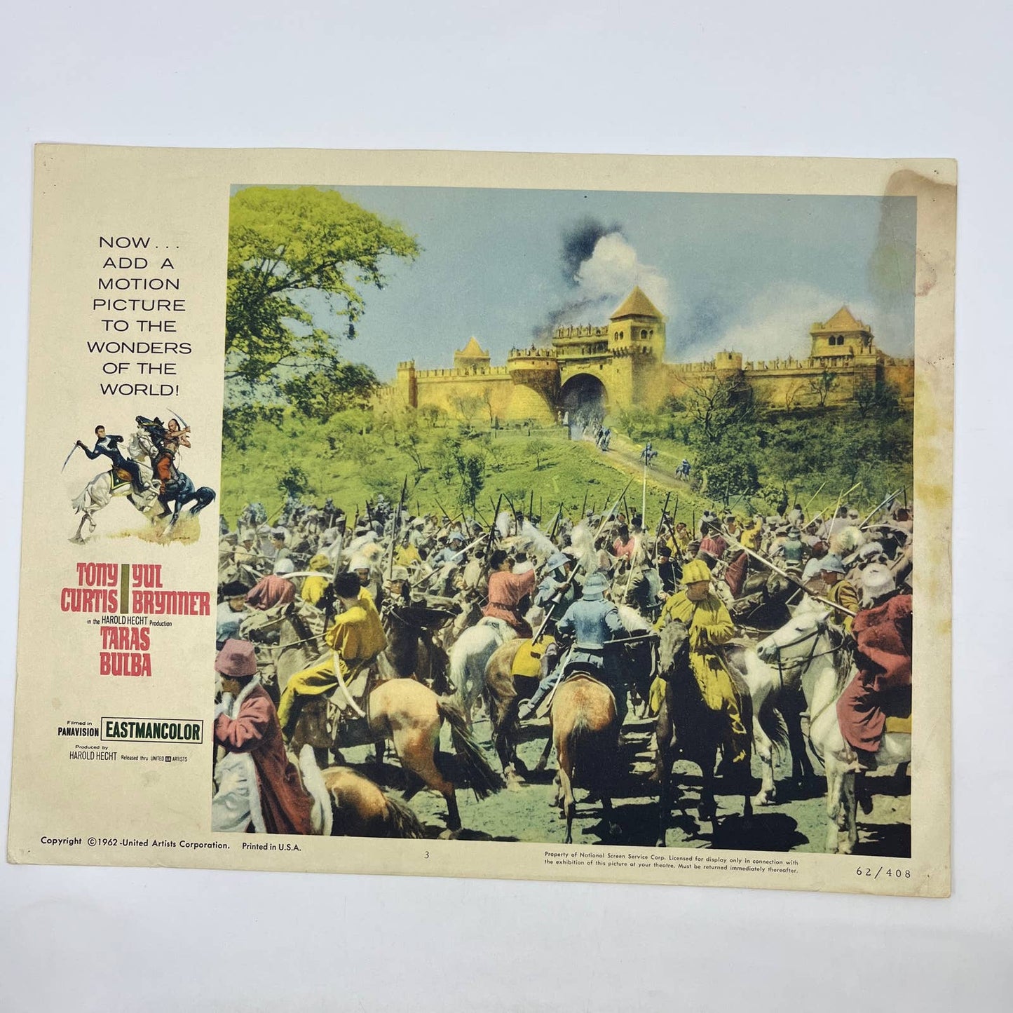 1962 TARAS BULBA Tony Curtis Yul Brynner 3 Lobby Card FL4