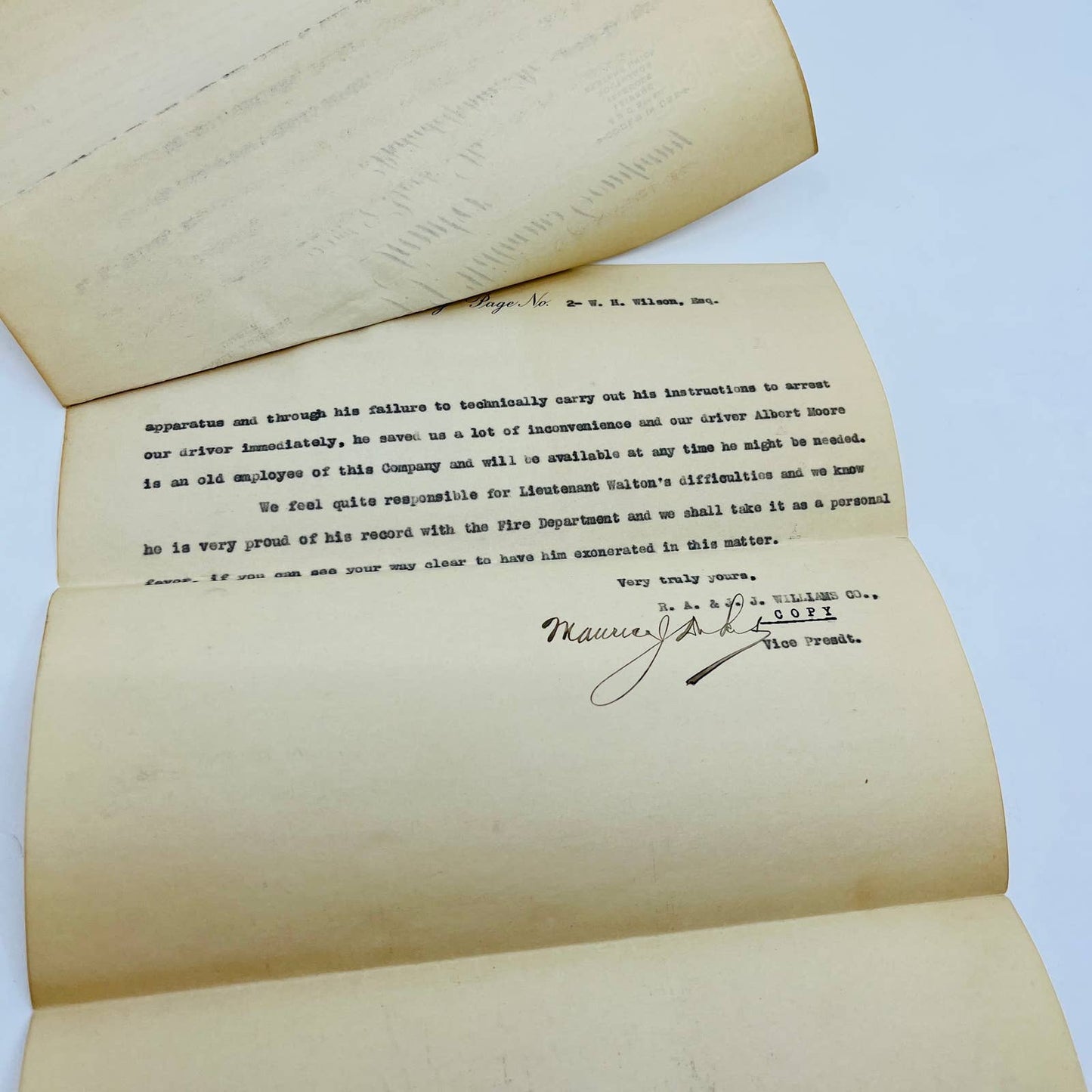 1919 Letter JJ Williams Lumber Co. & Philadelphia Bureau of Fire Department D2