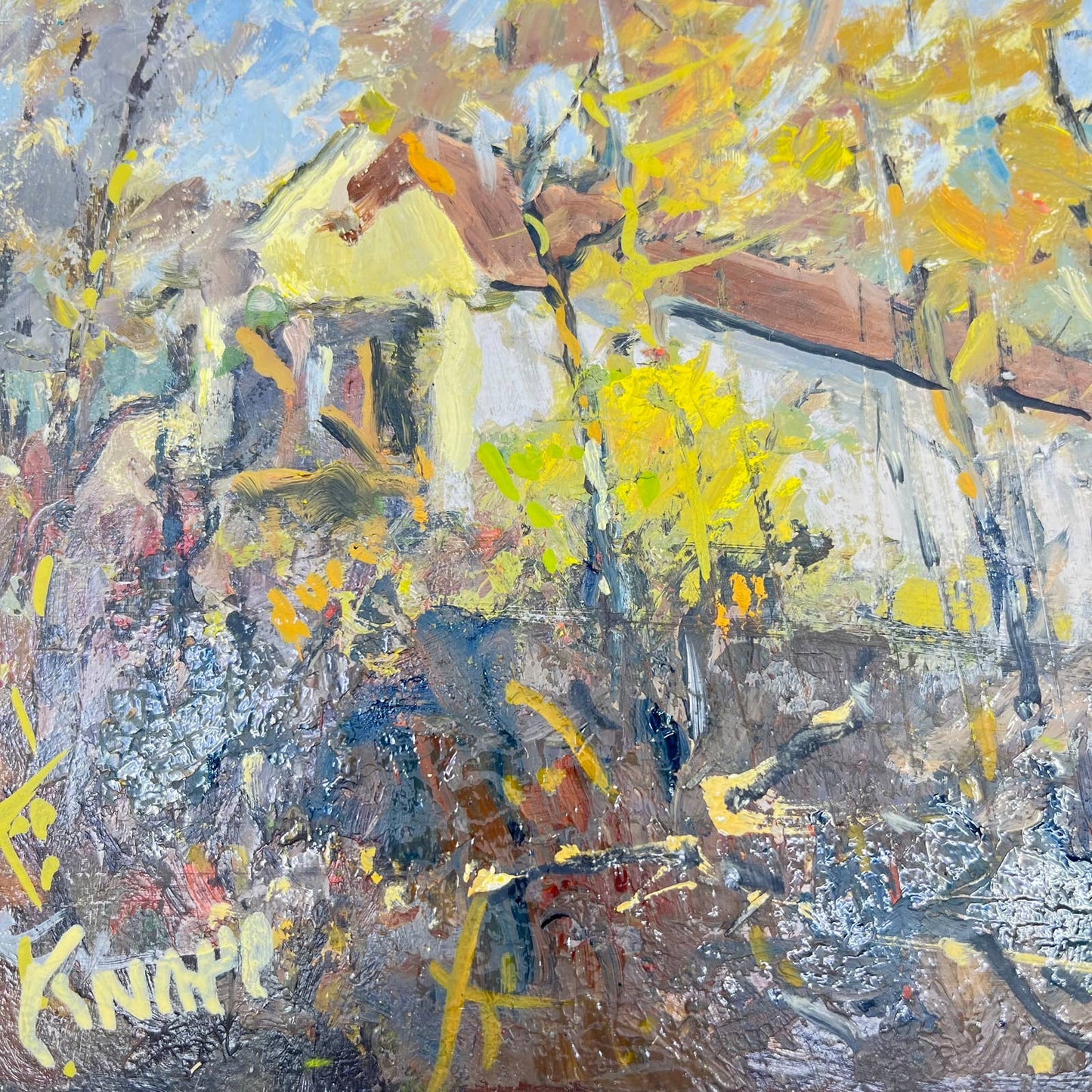 Covered Bridge - Joel Knapp Signed Original Artwork Oil on Masonite 6x8” TF9