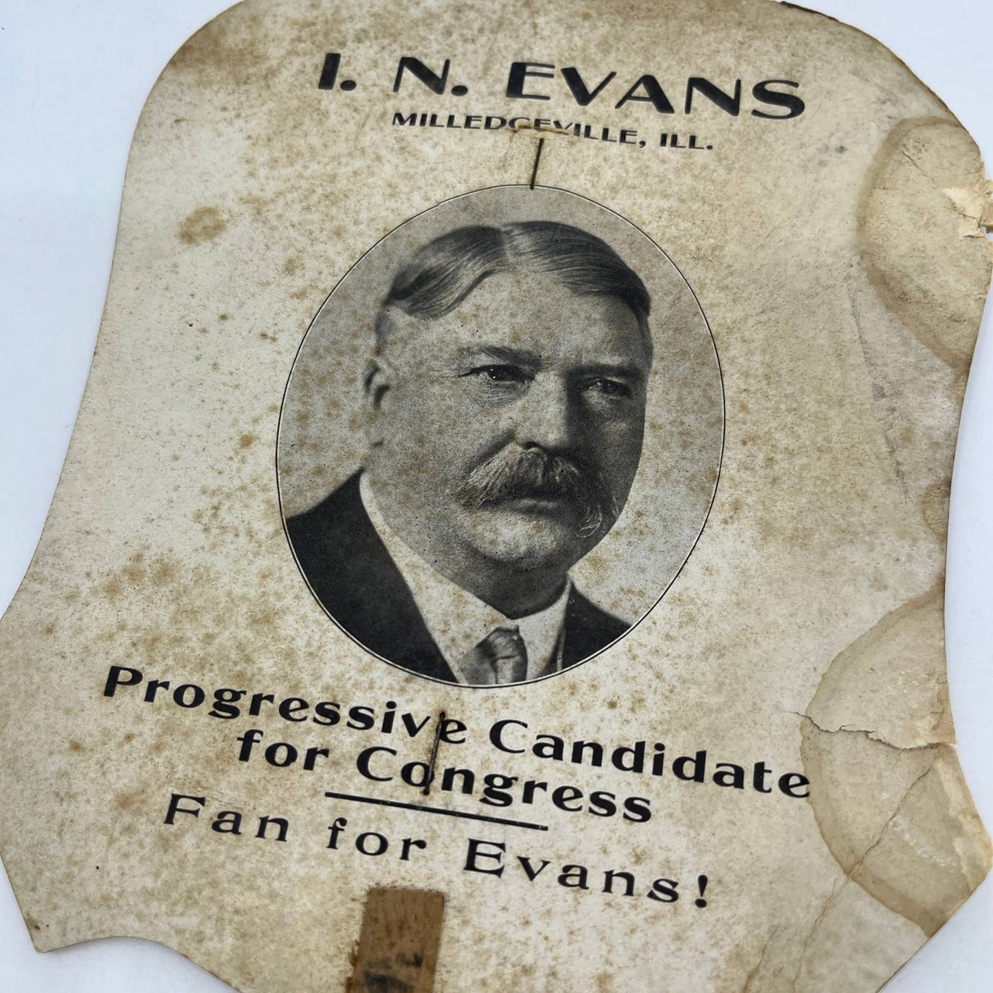 Antique Political Campaign Fan I.N. Evans Milledgeville IL for CongressFL4