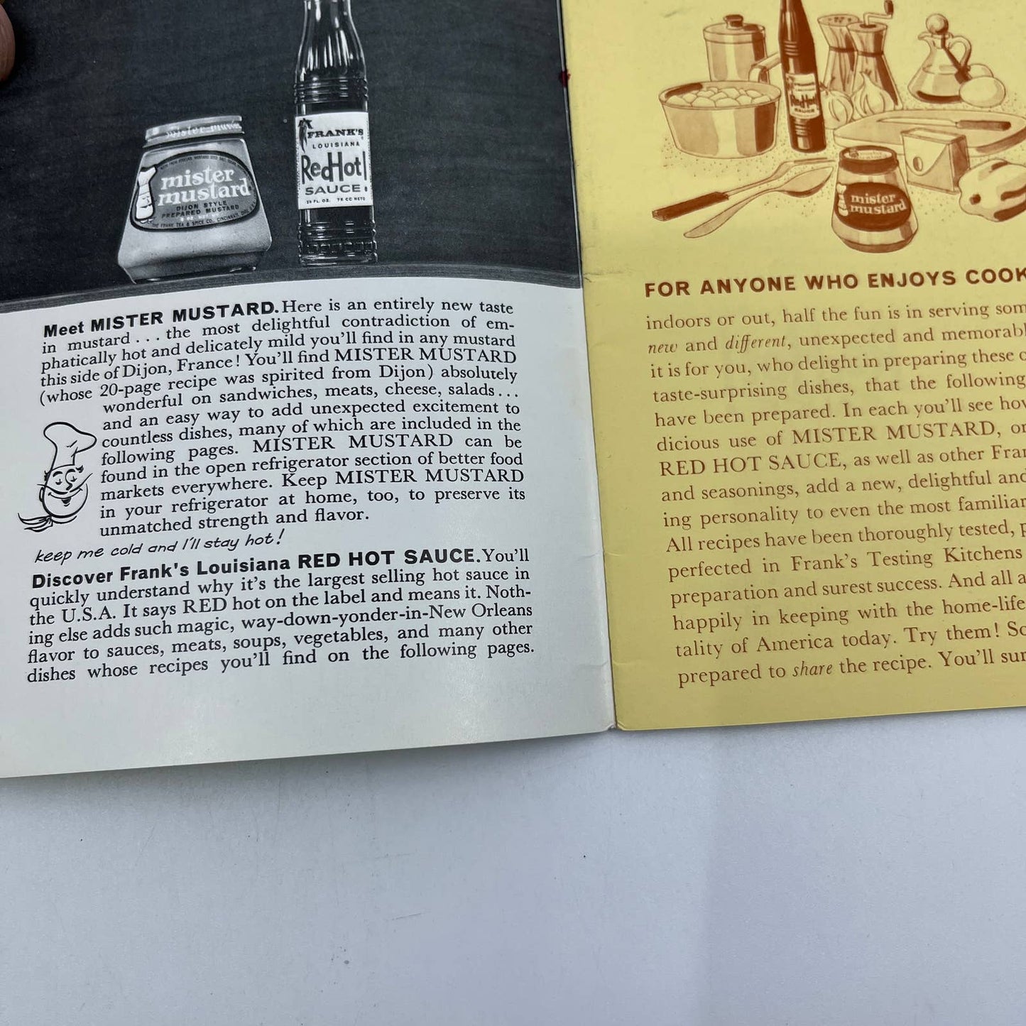 1950s Frank's 50 Good 'n Zesty Recipes Cookbook Mister Mustard Red Hot TG6